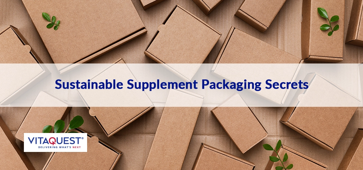 layered cardboard sheets with a branch of leaves with verbiage saying "sustainable packaging secrets"