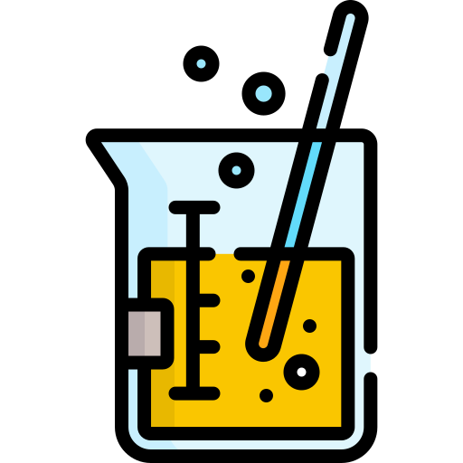 Illustration of laboratory flask with test tube and beaker.