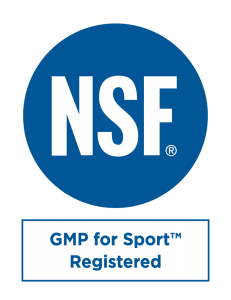 NSF Certification mark with text "GMP for Sport™ Registered"