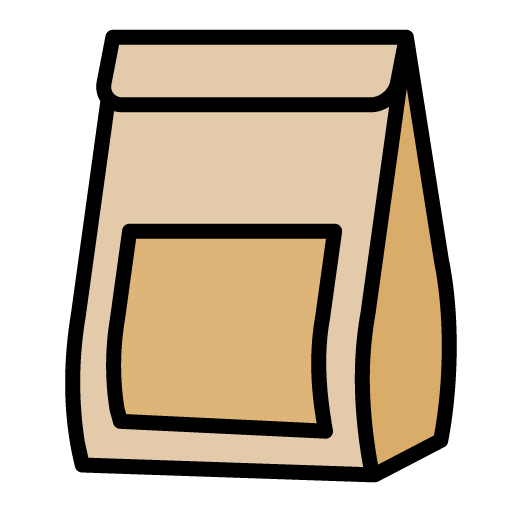 Icon of a gusseted packaging bag with a label.